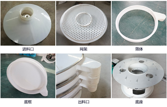 600型聚丙烯妖精视频网站入口细节展示：进料口，网架，出料口，底框，框体。